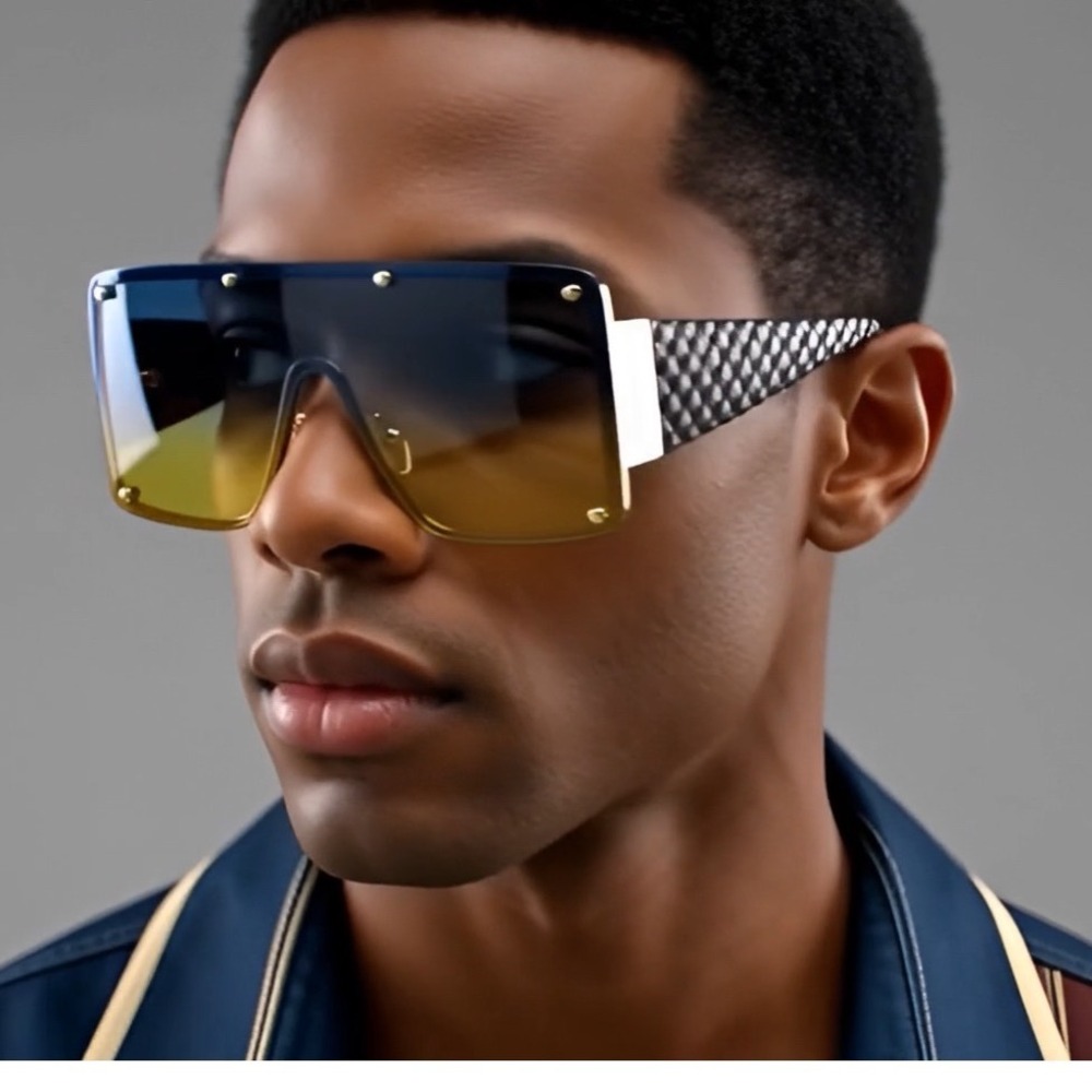 Oversized Shield Sunglasses‎ Blue Yellow Lens Fashion Shades Outdoor Party Gafas